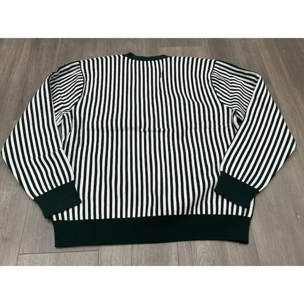 NWT Bogey Boys Mens Golf Cardigan Sweater Striped Heavyweight Green White Size L